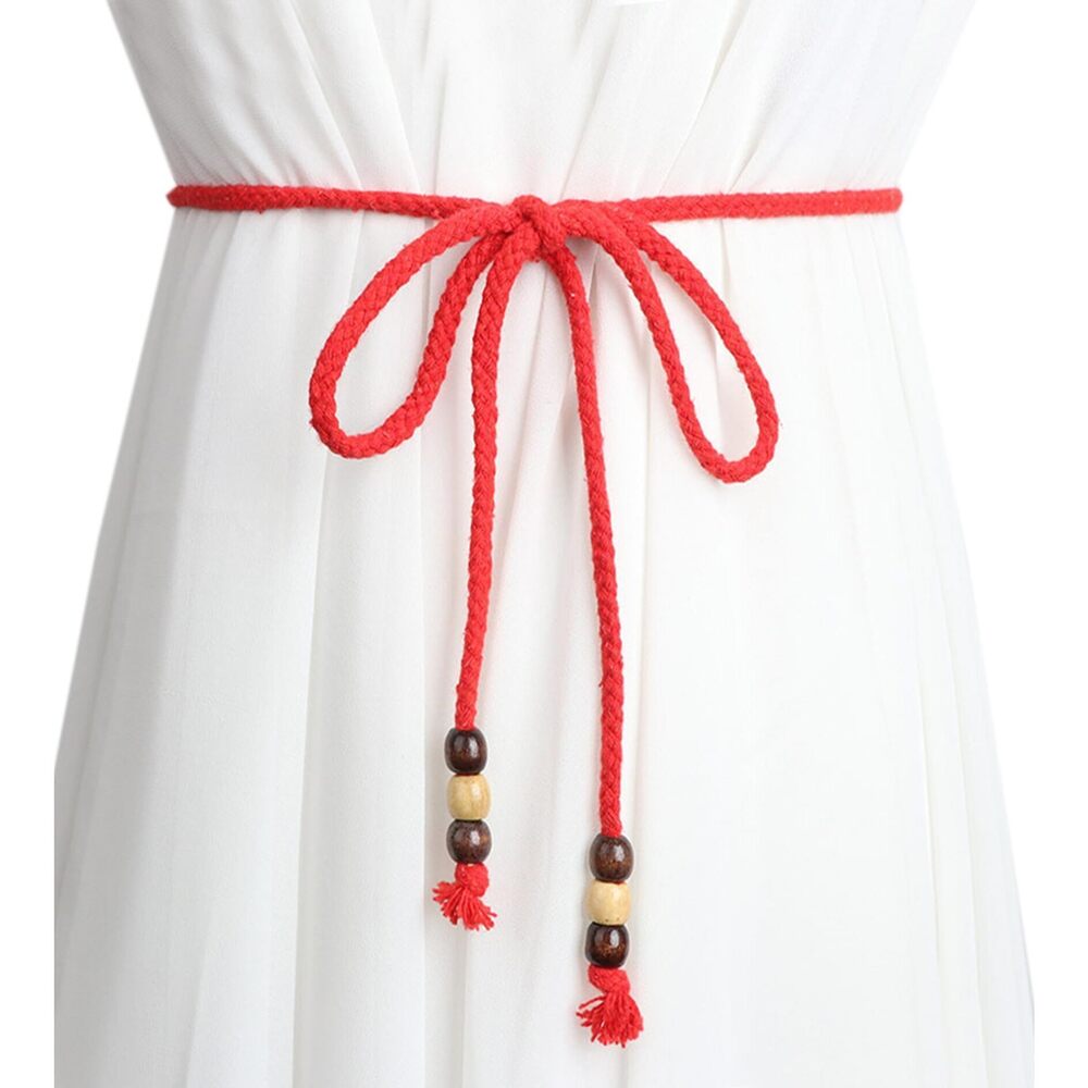 3247 Women Girls Boho Weave Cotton Braided Waist Tie Belt Wrap Cloth Belts